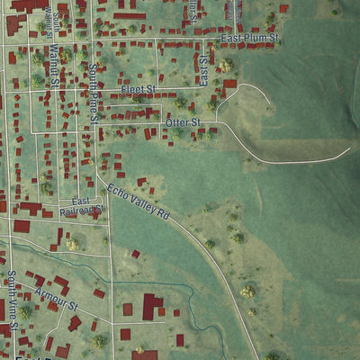 Second close-up of the map of West Union, Iowa print showing more streets and buildings