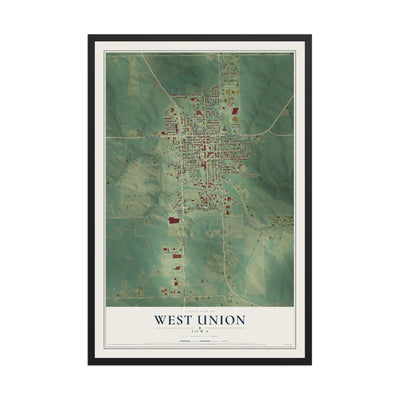 Map of West Union, Iowa, 12 x 18 inch print in a black wood frame