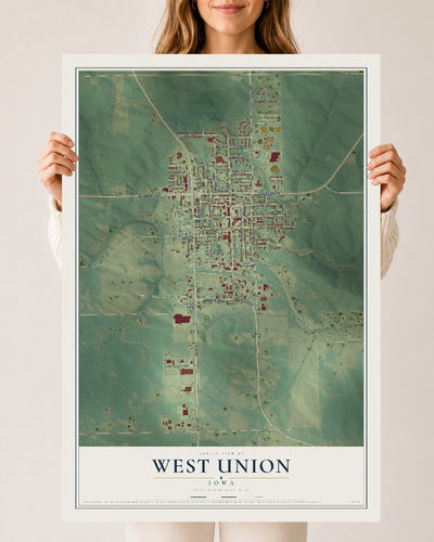 Map of West Union, Iowa, 24 x 36 inch unframed archival matte print