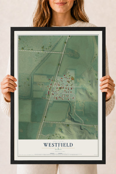 Map of Westfield, Iowa, 18 x 24 inch print in a black wood frame