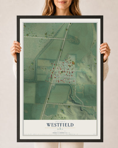 Map of Westfield, Iowa, 24 x 36 inch print in a black wood frame