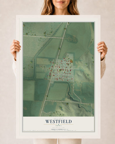 Map of Westfield, Iowa, 24 x 36 inch print in a white wood frame