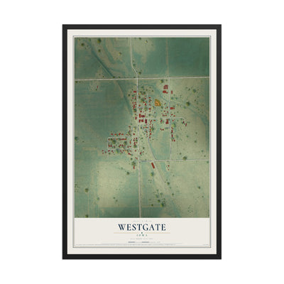 Map of Westgate, Iowa, 12 x 18 inch print in a black wood frame
