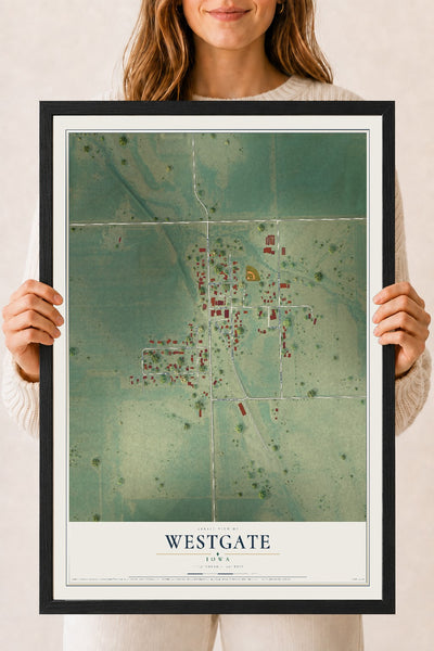 Map of Westgate, Iowa, 18 x 24 inch print in a black wood frame