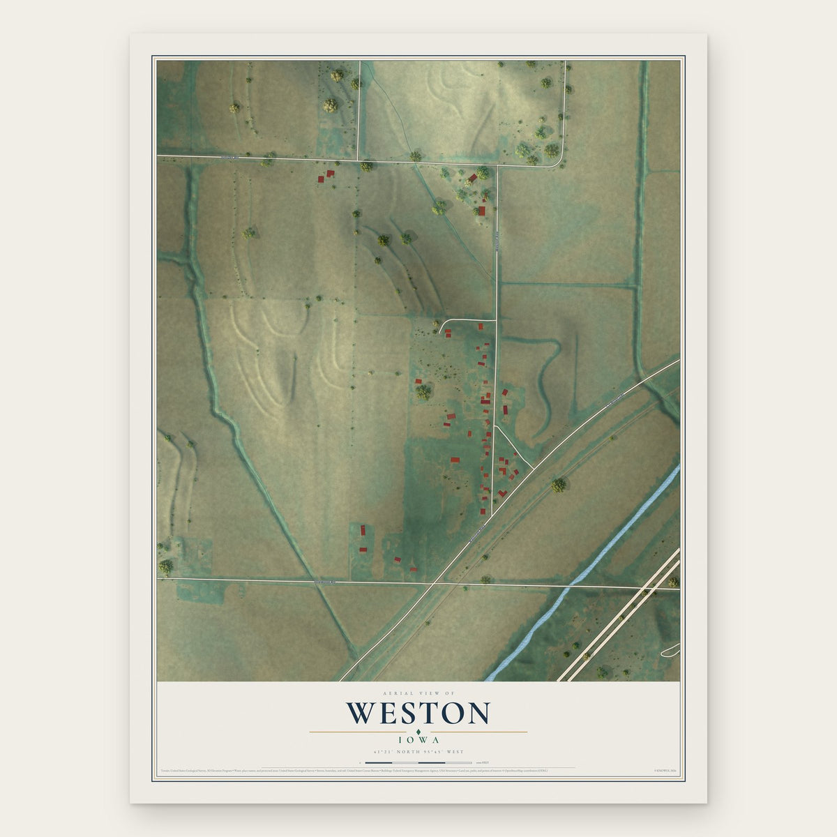 Weston, Iowa map print, the full design