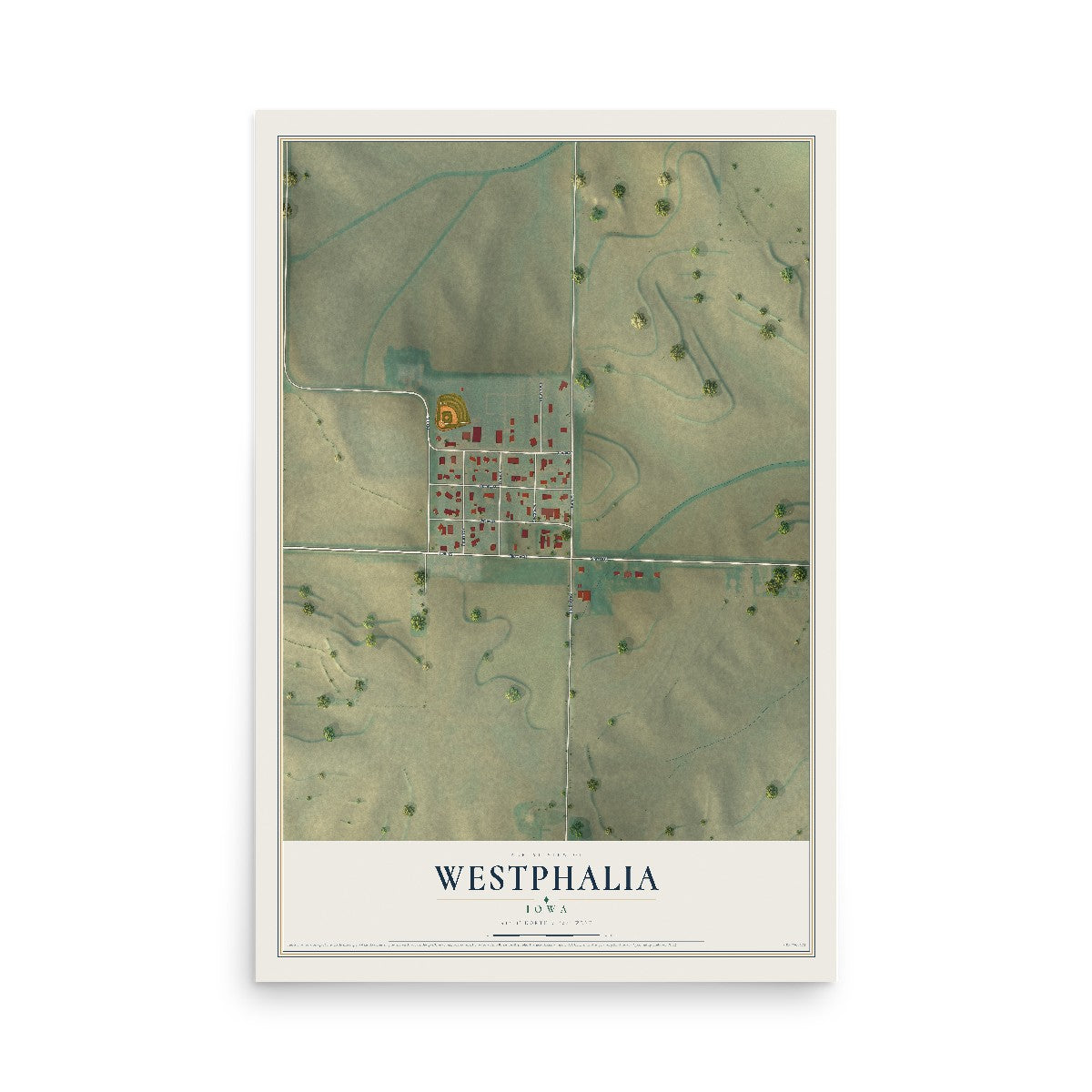 Map of Westphalia, Iowa, 12 x 18 inch unframed archival matte print