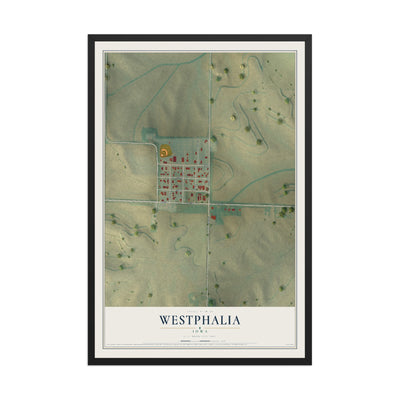 Map of Westphalia, Iowa, 12 x 18 inch print in a black wood frame