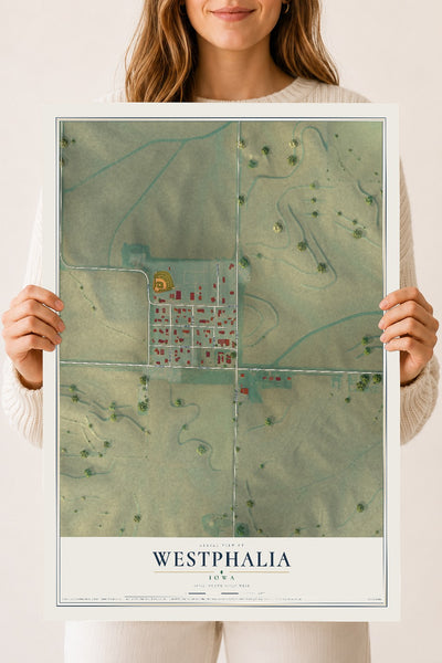 Map of Westphalia, Iowa, 18 x 24 inch unframed archival matte print