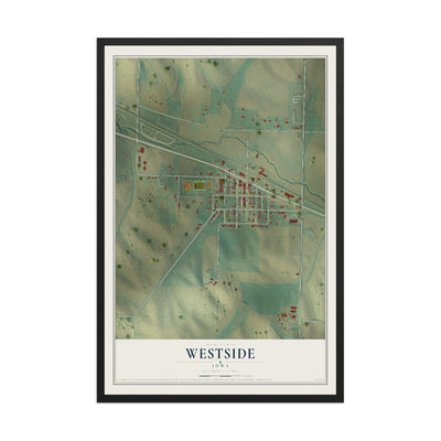 Map of Westside, Iowa, 12 x 18 inch print in a black wood frame
