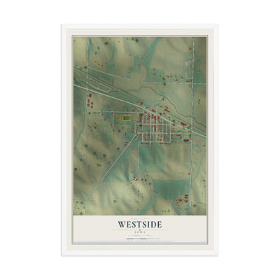 Map of Westside, Iowa, 12 x 18 inch print in a white wood frame