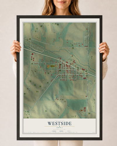 Map of Westside, Iowa, 24 x 36 inch print in a black wood frame