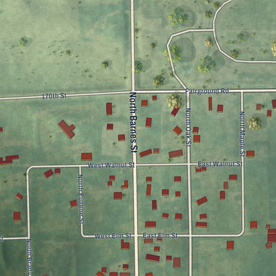 Second close-up of the map of What Cheer, Iowa print showing more streets and buildings