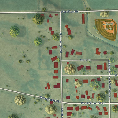 Second close-up of the map of Wheatland, Iowa print showing more streets and buildings