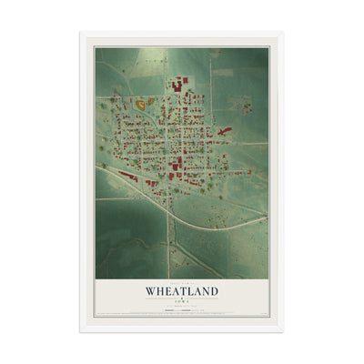 Map of Wheatland, Iowa, 12 x 18 inch print in a white wood frame