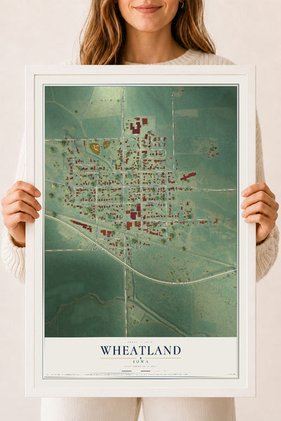Map of Wheatland, Iowa, 18 x 24 inch print in a white wood frame