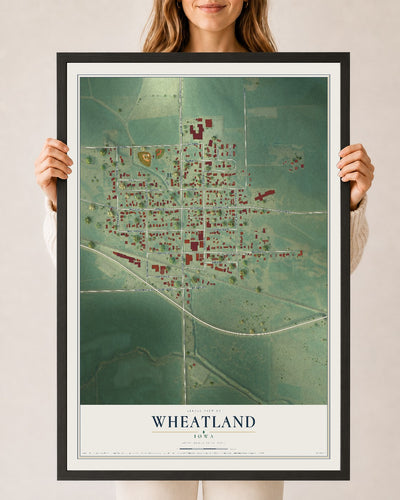 Map of Wheatland, Iowa, 24 x 36 inch print in a black wood frame