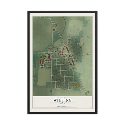 Map of Whiting, Iowa, 12 x 18 inch print in a black wood frame