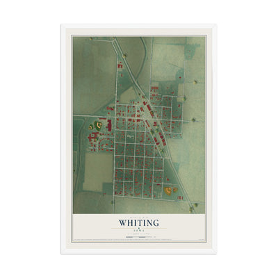 Map of Whiting, Iowa, 12 x 18 inch print in a white wood frame