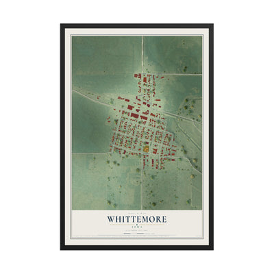 Map of Whittemore, Iowa, 12 x 18 inch print in a black wood frame