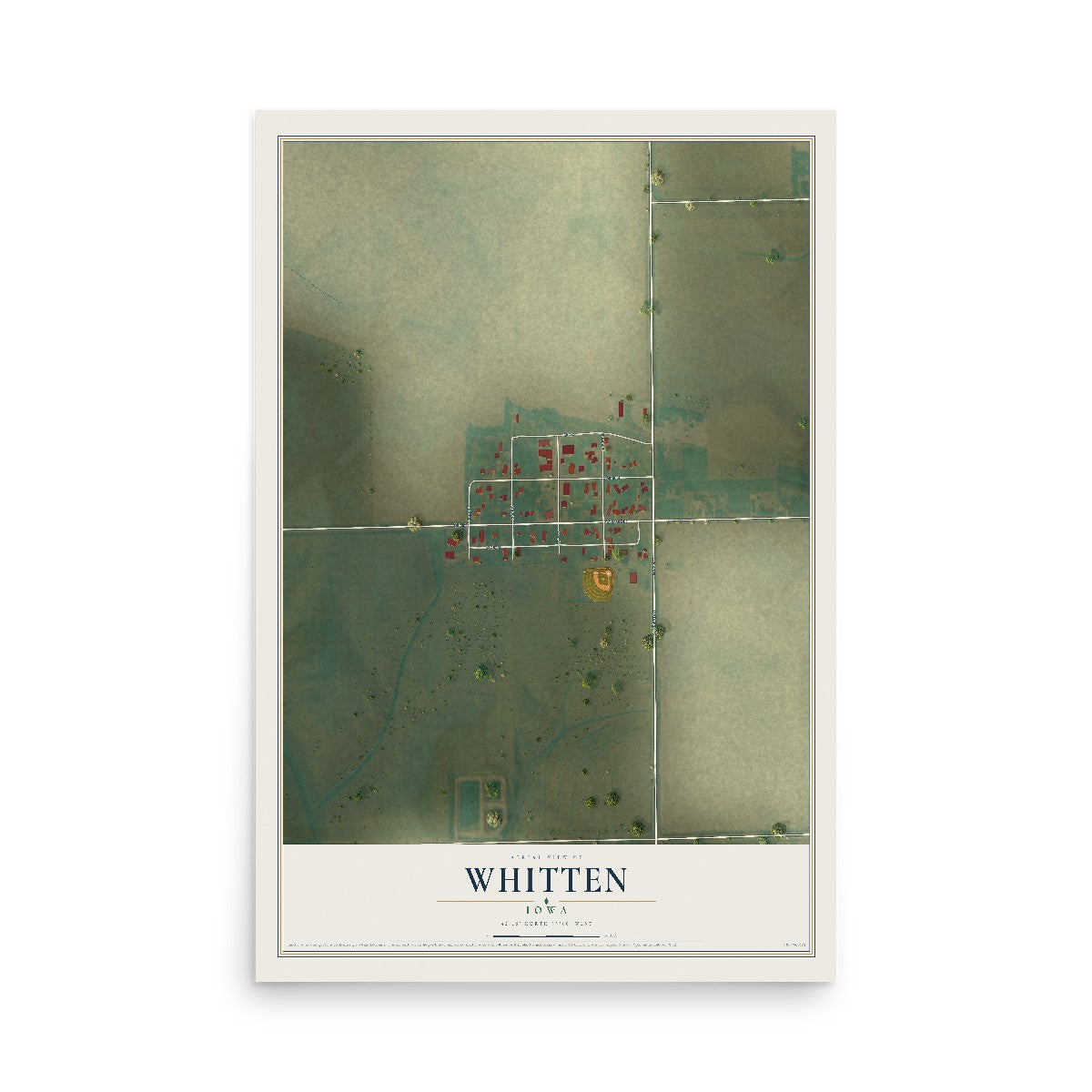 Map of Whitten, Iowa, 12 x 18 inch unframed archival matte print