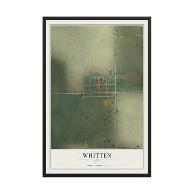 Map of Whitten, Iowa, 12 x 18 inch print in a black wood frame
