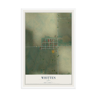 Map of Whitten, Iowa, 12 x 18 inch print in a white wood frame
