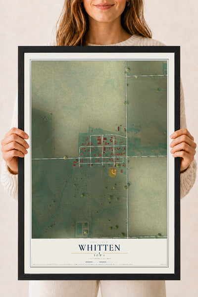 Map of Whitten, Iowa, 18 x 24 inch print in a black wood frame