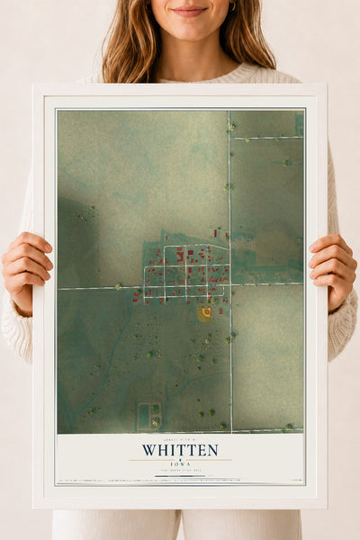 Map of Whitten, Iowa, 18 x 24 inch print in a white wood frame