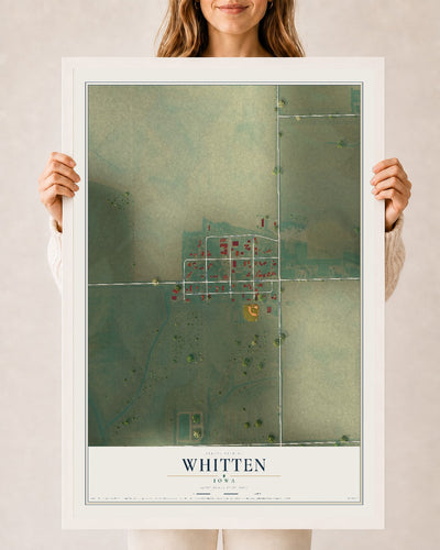 Map of Whitten, Iowa, 24 x 36 inch print in a white wood frame