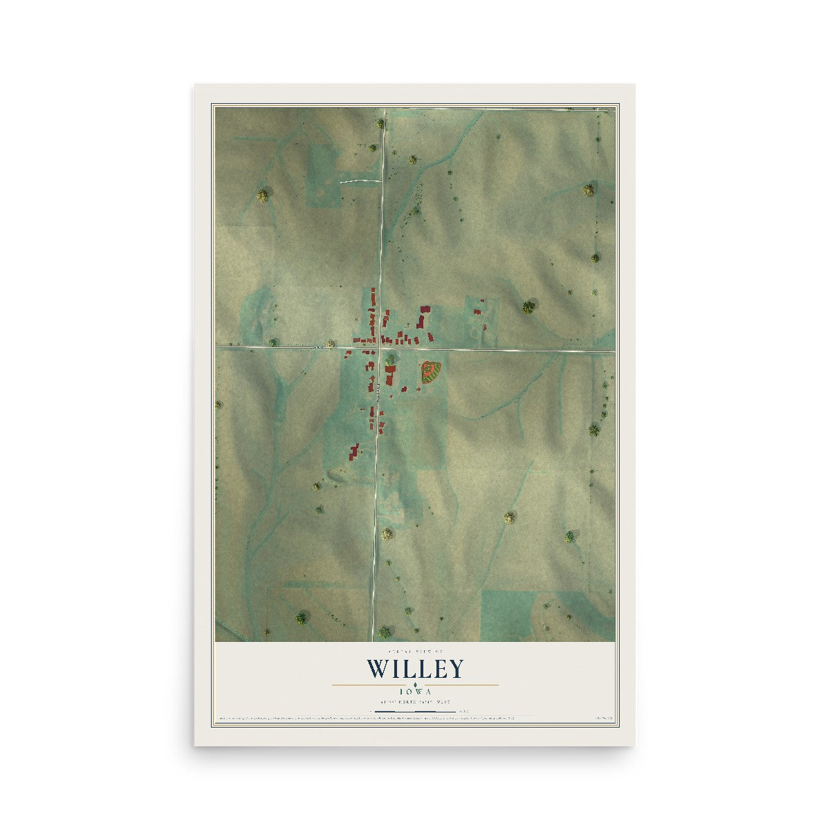 Map of Willey, Iowa, 12 x 18 inch unframed archival matte print