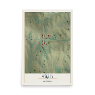 Map of Willey, Iowa, 12 x 18 inch unframed archival matte print