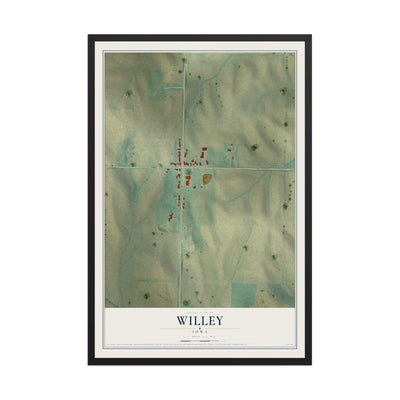 Map of Willey, Iowa, 12 x 18 inch print in a black wood frame