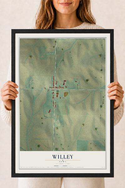 Map of Willey, Iowa, 18 x 24 inch print in a black wood frame
