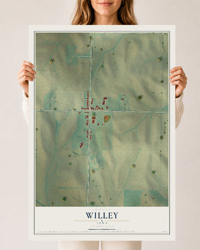 Map of Willey, Iowa, 24 x 36 inch unframed archival matte print