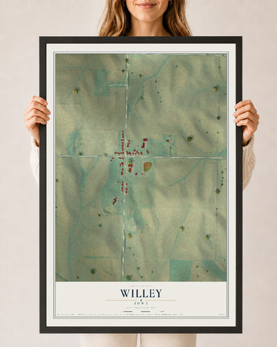 Map of Willey, Iowa, 24 x 36 inch print in a black wood frame