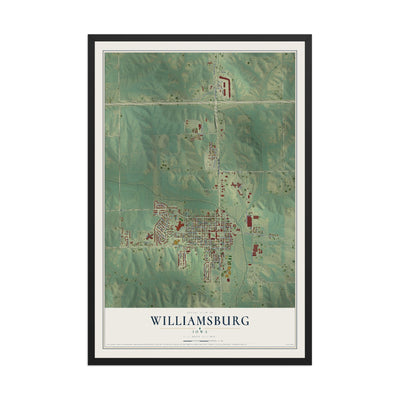 Map of Williamsburg, Iowa, 12 x 18 inch print in a black wood frame
