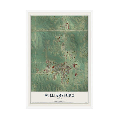 Map of Williamsburg, Iowa, 12 x 18 inch print in a white wood frame