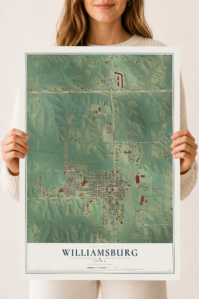 Map of Williamsburg, Iowa, 18 x 24 inch unframed archival matte print
