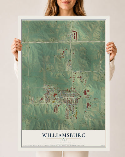 Map of Williamsburg, Iowa, 24 x 36 inch unframed archival matte print