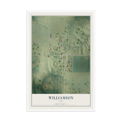 Map of Williamson, Iowa, 12 x 18 inch print in a white wood frame