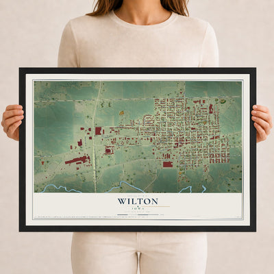 Map of Wilton, Iowa, 12 x 18 inch print in a black wood frame