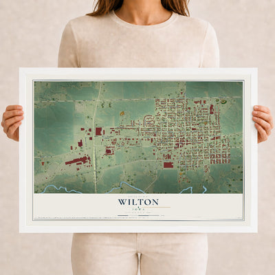 Map of Wilton, Iowa, 12 x 18 inch print in a white wood frame
