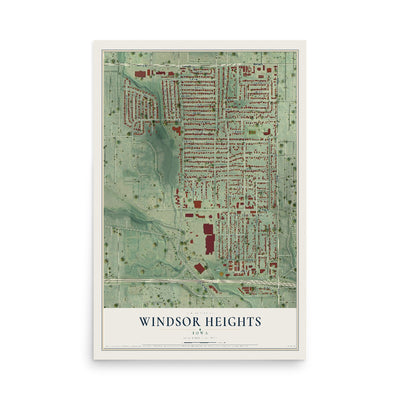 Map of Windsor Heights, Iowa, 12 x 18 inch unframed archival matte print
