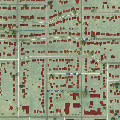 Close-up of the map of Windsor Heights, Iowa print showing street and building detail