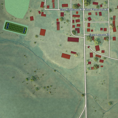 Second close-up of the map of Winfield, Iowa print showing more streets and buildings
