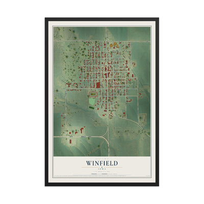 Map of Winfield, Iowa, 12 x 18 inch print in a black wood frame