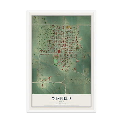 Map of Winfield, Iowa, 12 x 18 inch print in a white wood frame