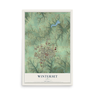 Map of Winterset, Iowa, 12 x 18 inch unframed archival matte print