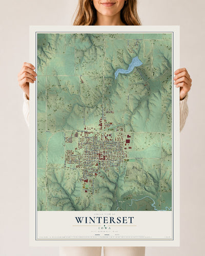 Map of Winterset, Iowa, 24 x 36 inch unframed archival matte print