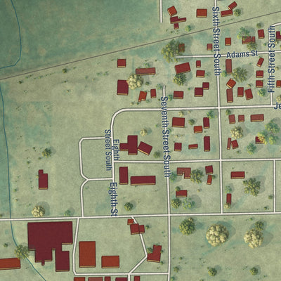 Second close-up of the map of Winthrop, Iowa print showing more streets and buildings
